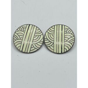 Vintage Geometric Enamel Clip On Earrings